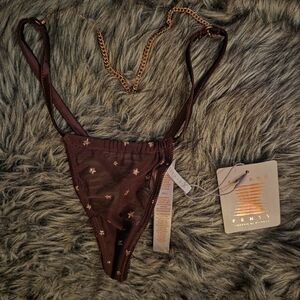 Savage X Fenty Starlet Nights Burgundy Thong with Gold Accents – New Small